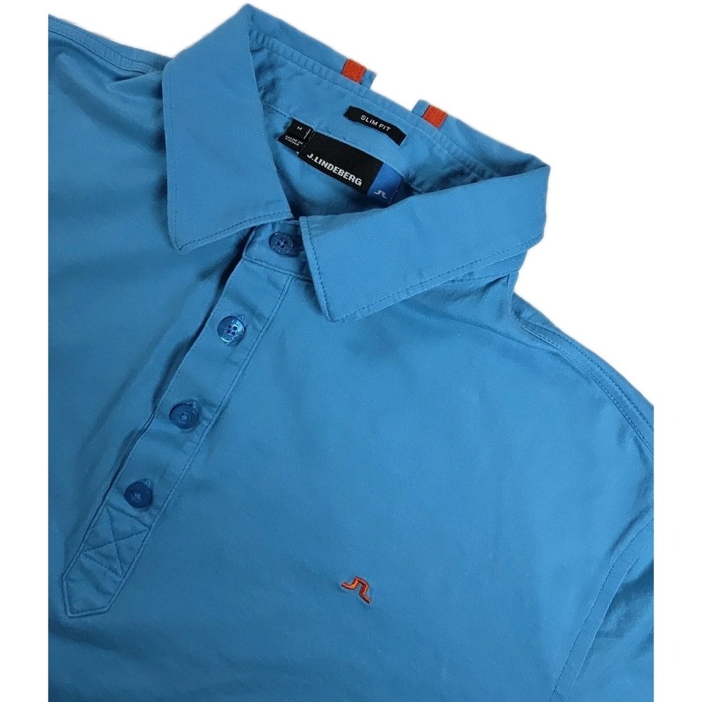 J.Lindeberg Polo Shirt Mens Medium SLIM FIT Stripe 100% Cotton Golf Pocket Logo